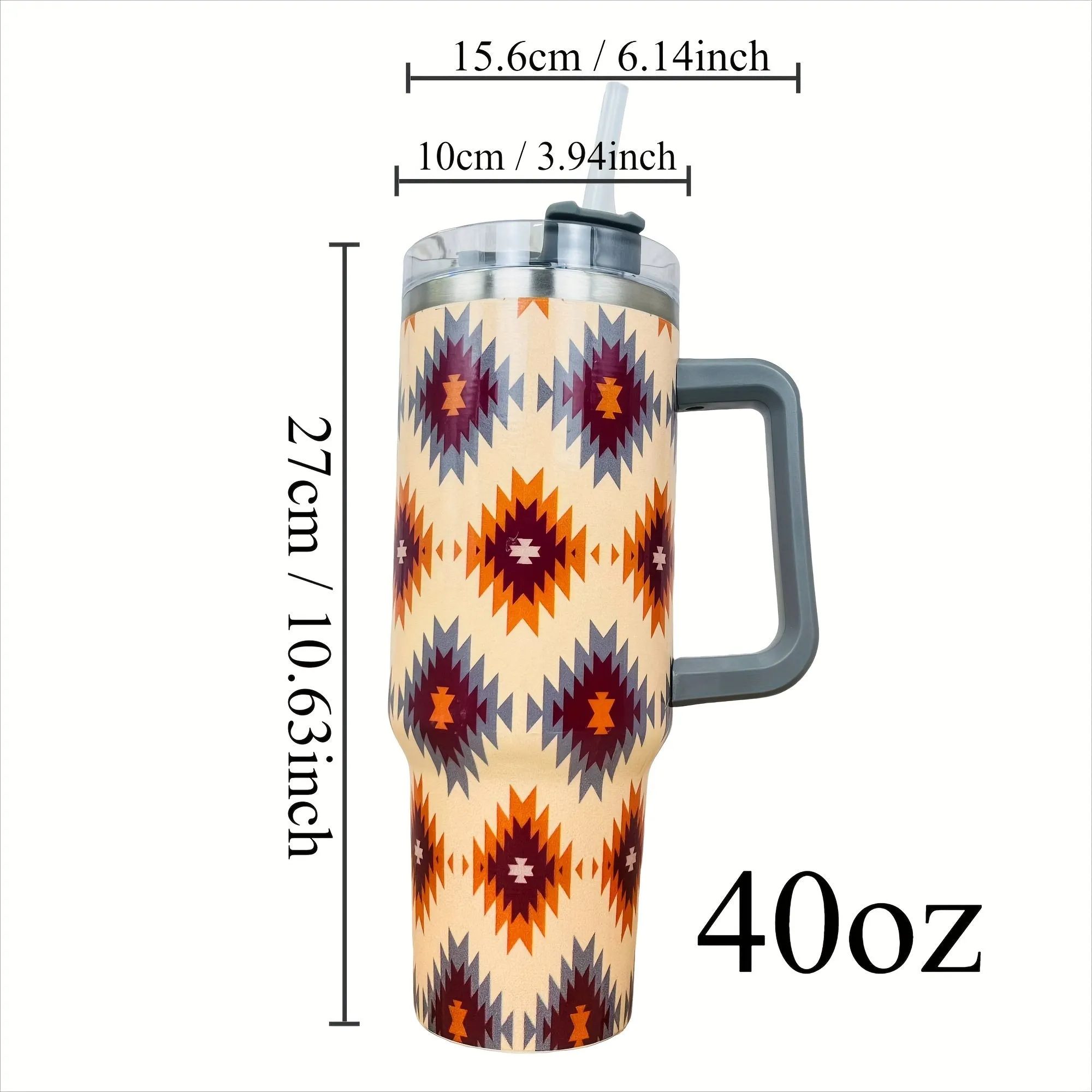 1pc 1200ml/40oz  Southwestern Printed Water Bottle, Stainless Steel Tumbler Cup, Portable Leakproof Water Bottle, Suitable For O