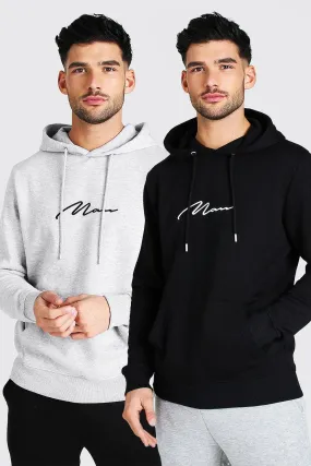 2 Pack MAN Signature Over The Head Hoodie | boohooMAN UK