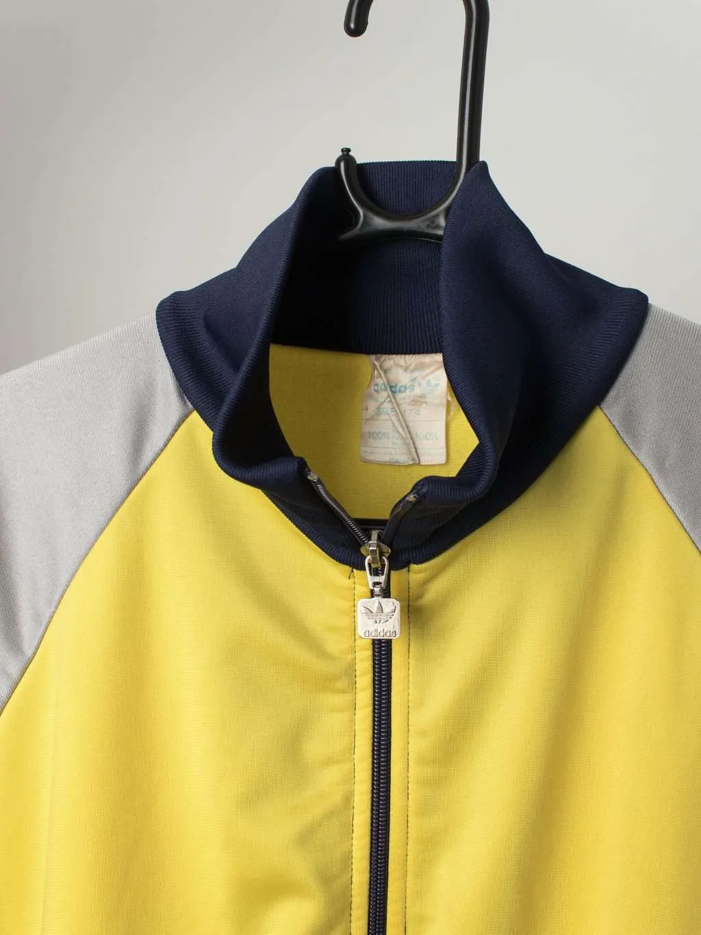 70s vintage Adidas track jacket, navy grey and yellow – Small