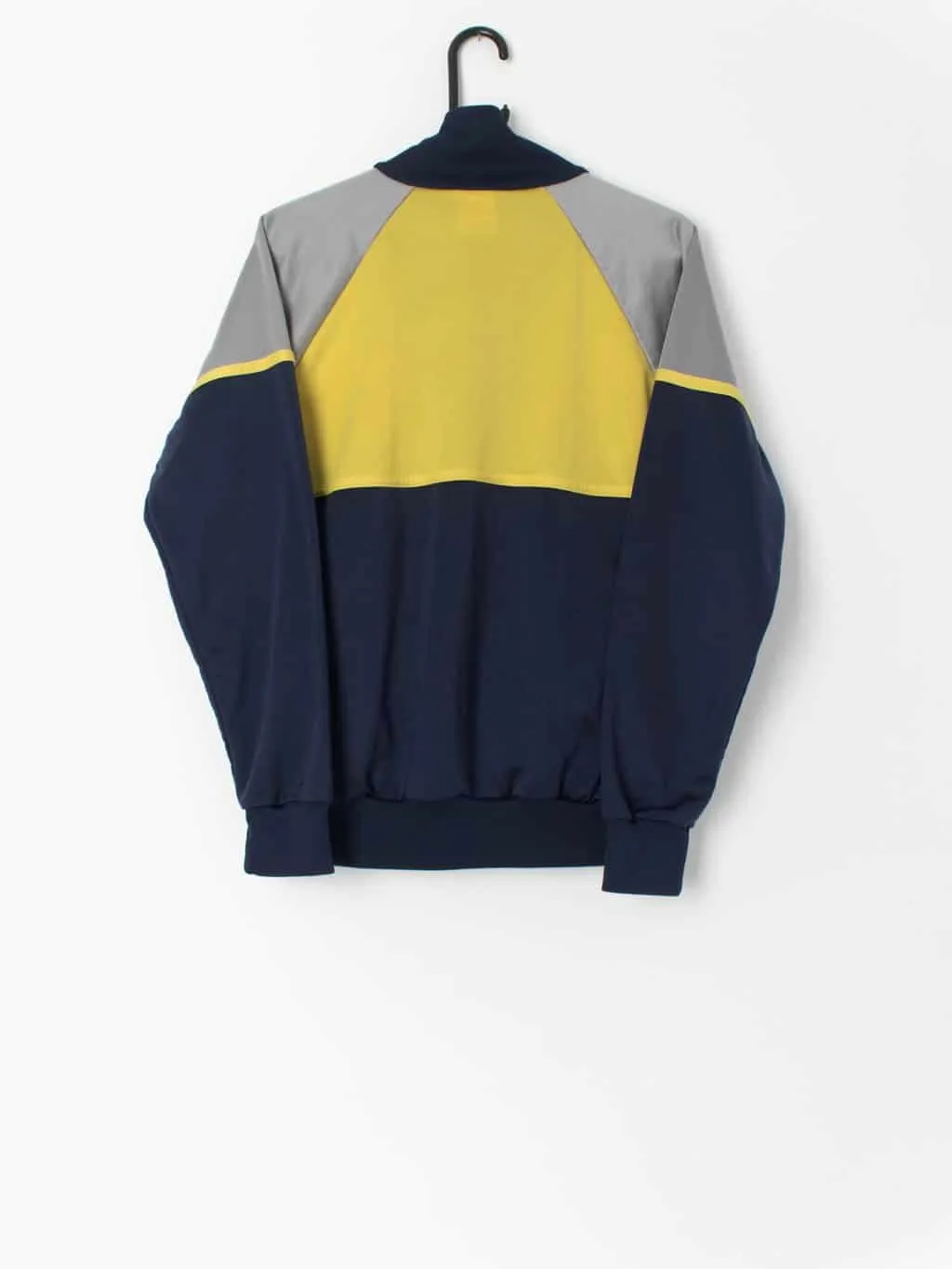 70s vintage Adidas track jacket, navy grey and yellow – Small