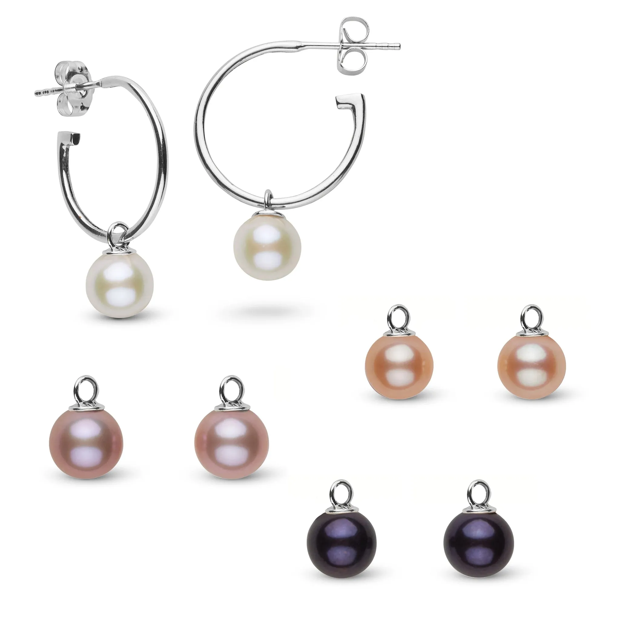 7.5-8.0 mm AAA Freshwater Pearl Charm Hoop Earring Set