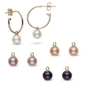 7.5-8.0 mm AAA Freshwater Pearl Charm Hoop Earring Set