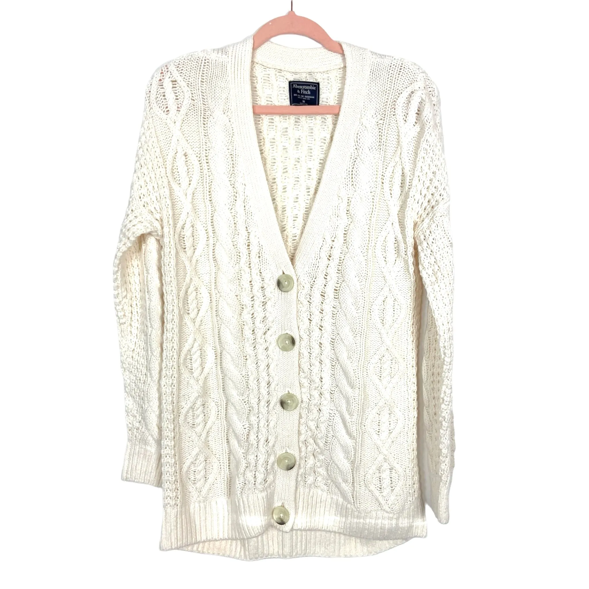 Abercrombie & Fitch Cream Cable Knit Button Cardigan Sweater NWT- Size M