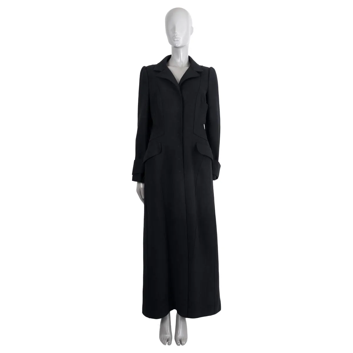 Alberta Ferretti Flared Maxi Wool Coat Black