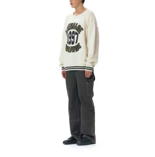 AMES-WORLDWIDE  |Crew Neck Unisex Blended Fabrics Street Style Long Sleeves