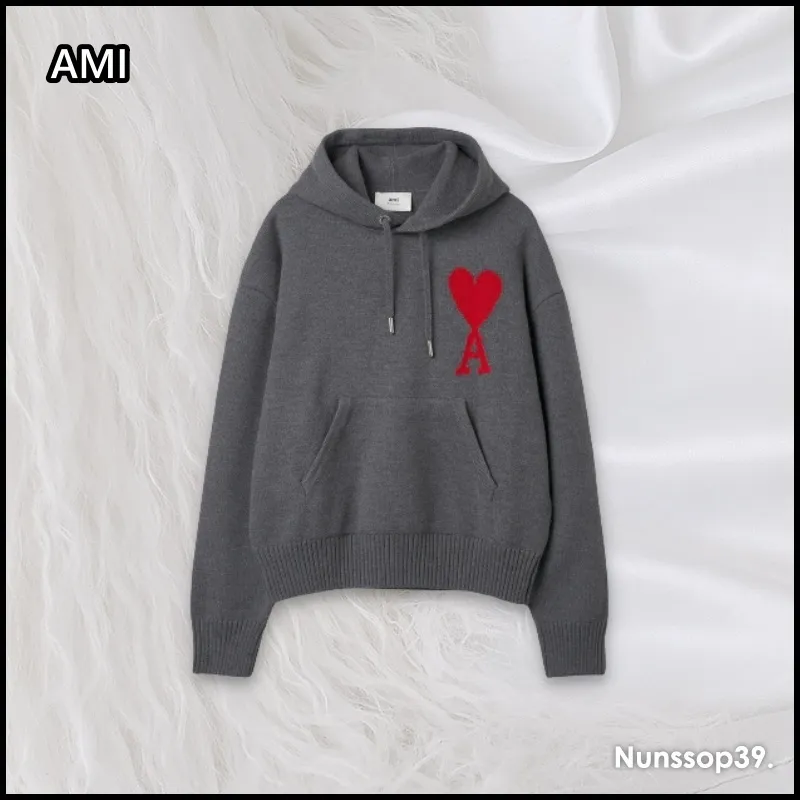 AMI PARIS  |Street Style Long Sleeves Plain Logo Designers Sweaters