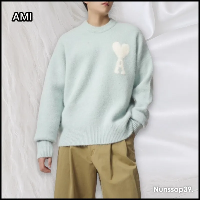 AMI PARIS  |Street Style Long Sleeves Plain Oversized Logo Designers