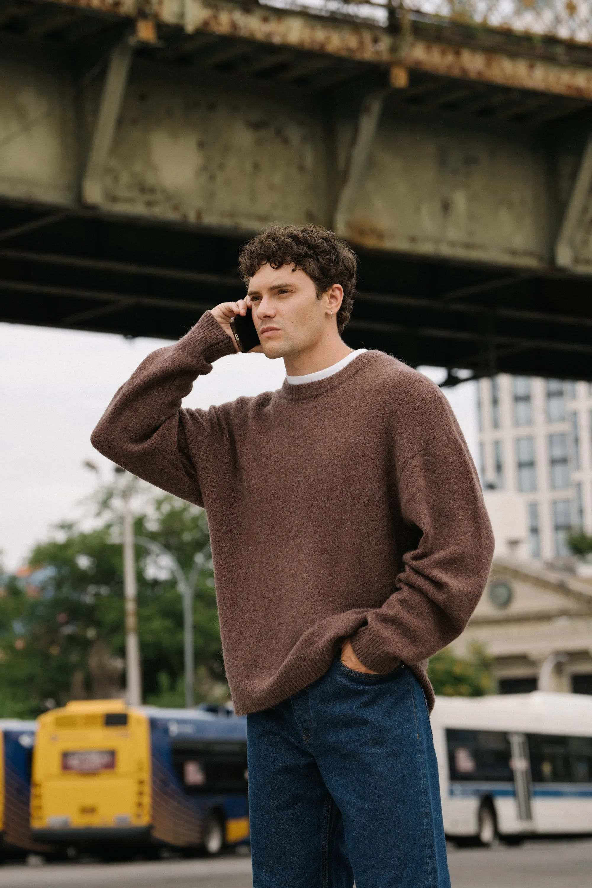 BAXTER MOHAIR BLEND SWEATER - WALNUT BROWN