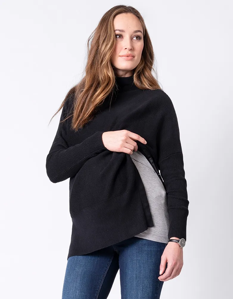 Black Cotton Maternity & Nursing Sweater