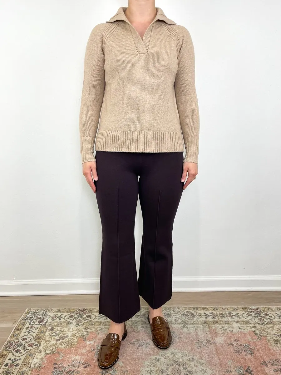 Blaire Johnny-Collar Jersey Sweater in Heather Oat Cashmere