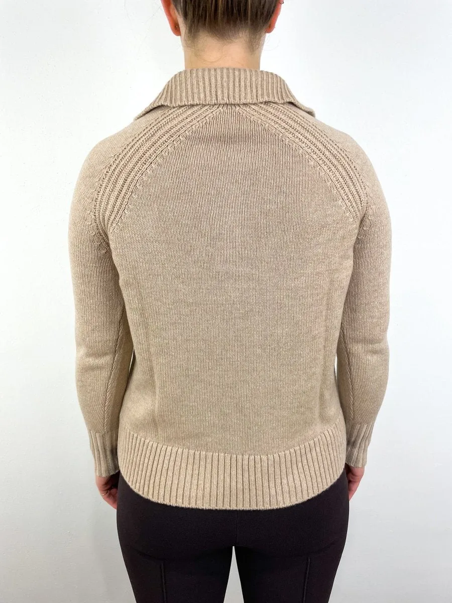 Blaire Johnny-Collar Jersey Sweater in Heather Oat Cashmere