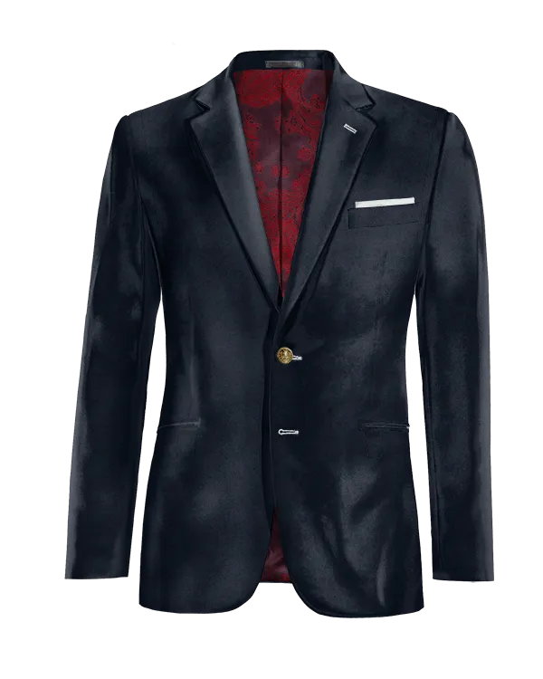  Blazer azul marino de terciopelo slim fit y con pañuelo