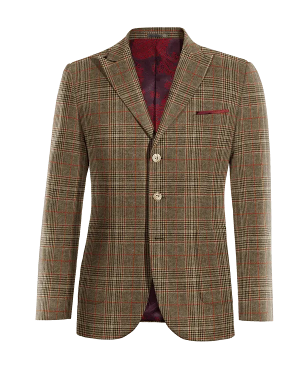  Blazer marrón de tweed príncipe de gales solapa en pico