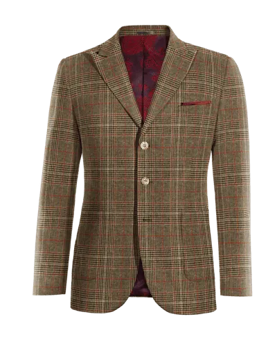  Blazer marrón de tweed príncipe de gales solapa en pico