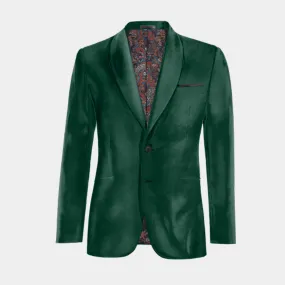  Blazer verde azulado de terciopelo solapa redonda slim fit