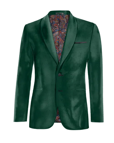  Blazer verde azulado de terciopelo solapa redonda slim fit