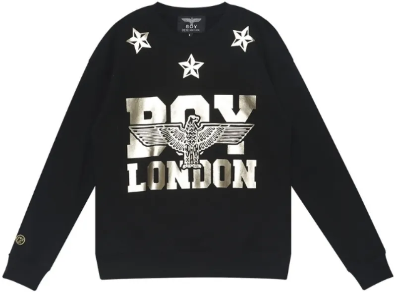 BOY LONDON  |Stripes Studded Street Style U-Neck Long Sleeves Cotton Logo