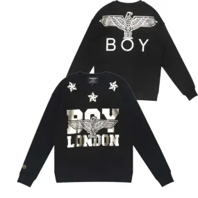 BOY LONDON  |Stripes Studded Street Style U-Neck Long Sleeves Cotton Logo