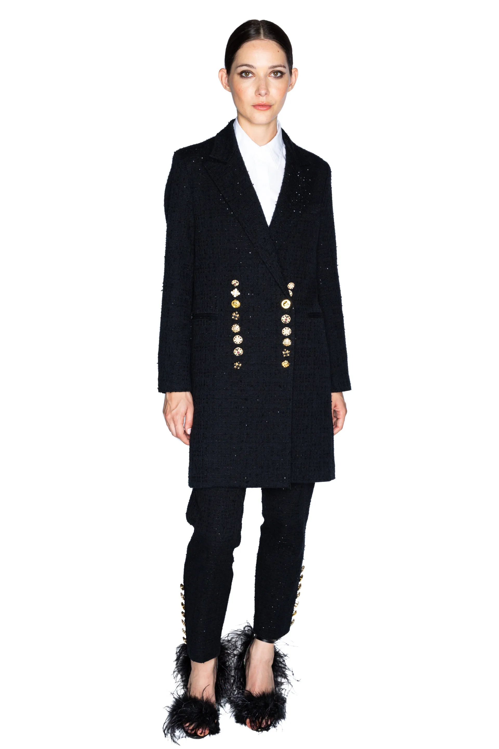 'BUTTON LUXE' MIDI LENGTH DOUBLE BREASTED COAT