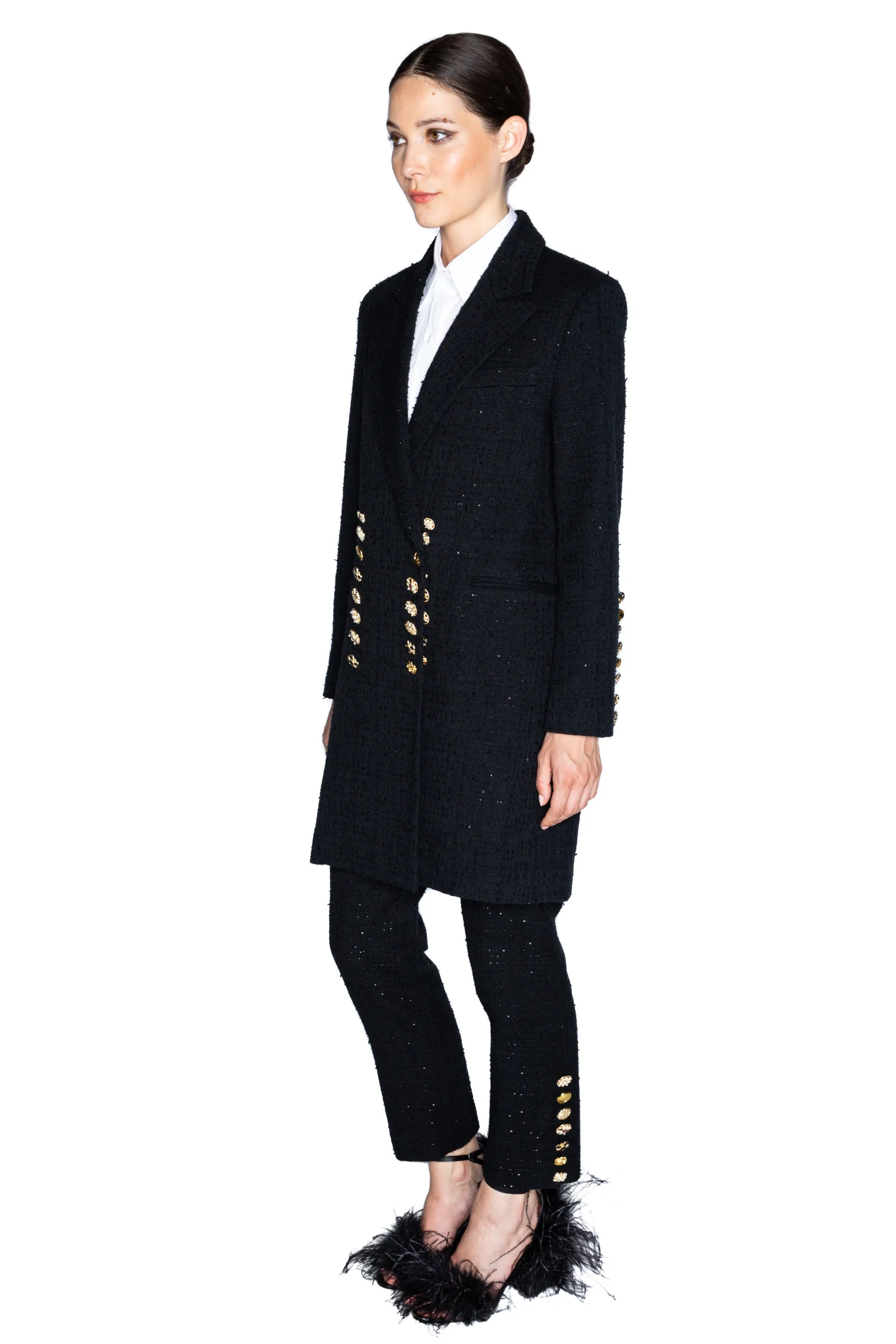 'BUTTON LUXE' MIDI LENGTH DOUBLE BREASTED COAT