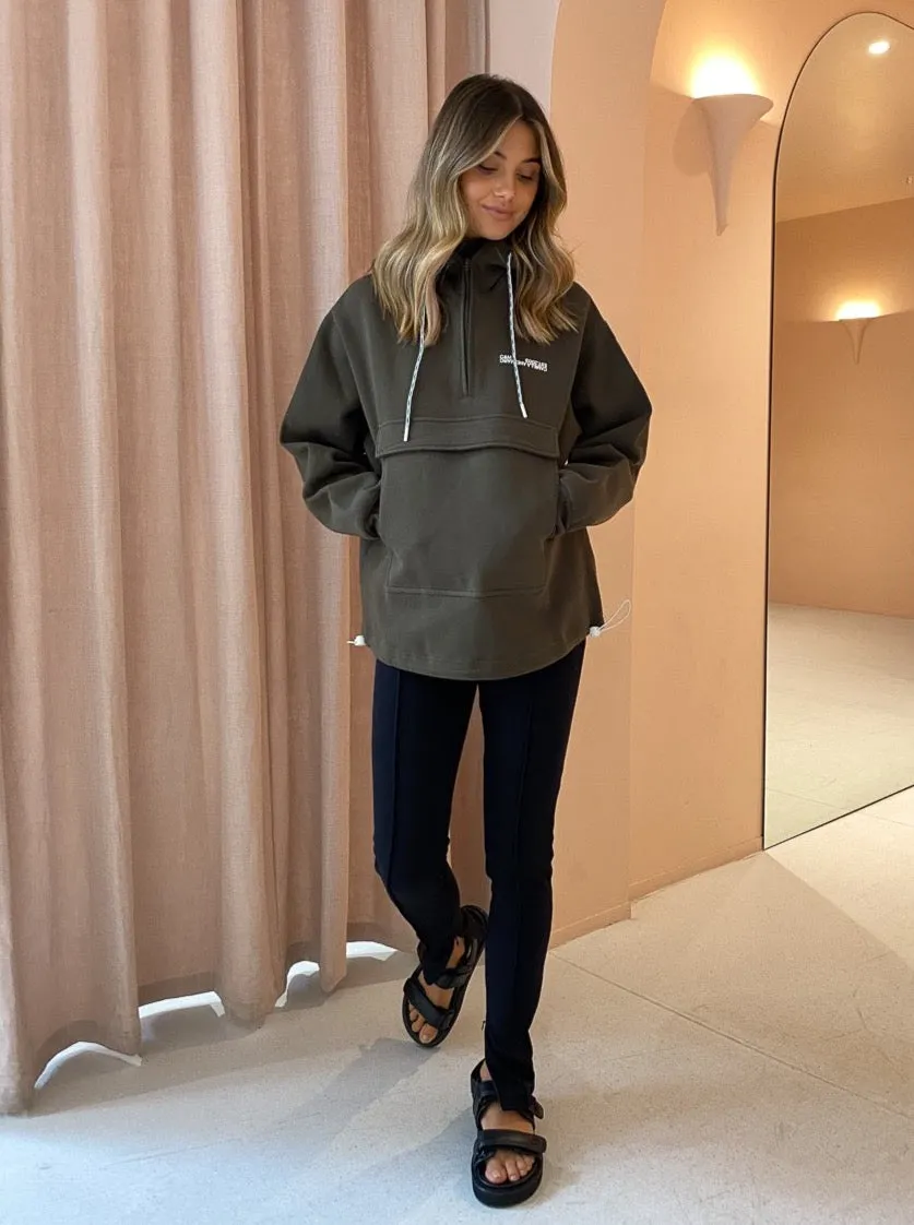 Camilla and Marc Aurora Bonded Hoodie In Dark Moss