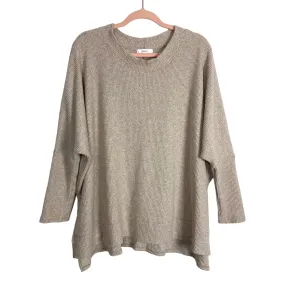 Cherish Heathered Beige Waffle Knit Wide Neck Sweater Tunic- Size M