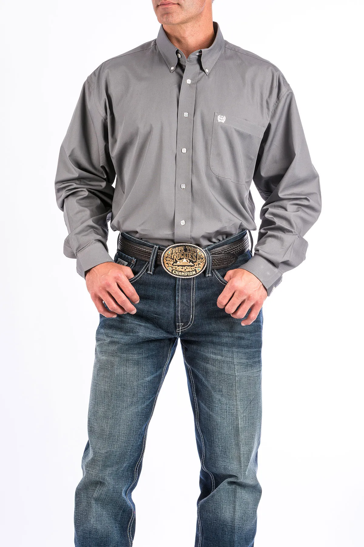 Cinch Mens Grey Solid Long Sleeve