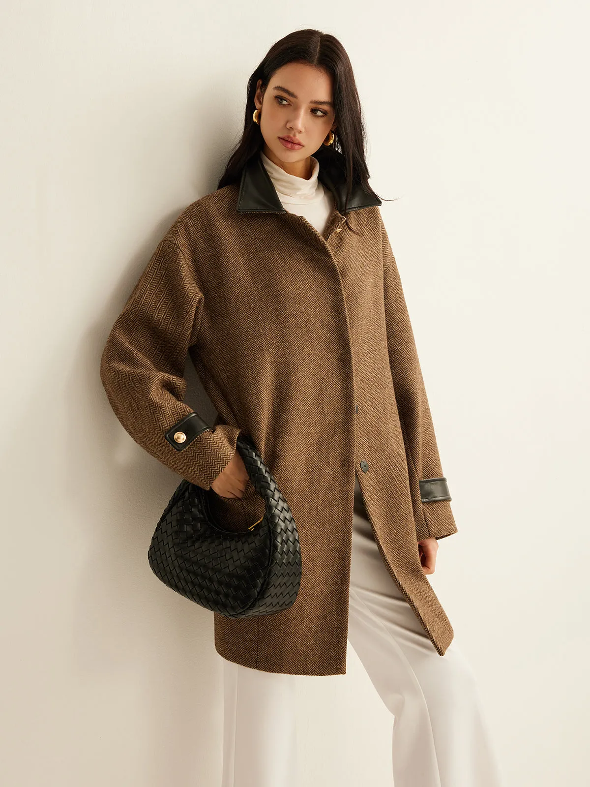 Contrast Collar Button Wool Coat