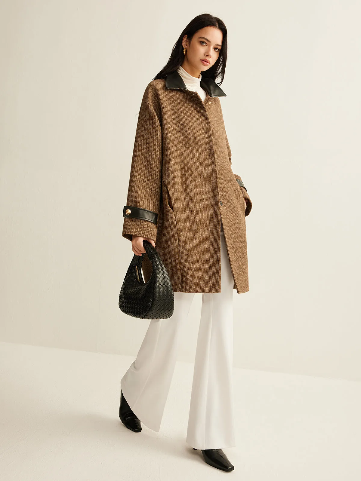 Contrast Collar Button Wool Coat