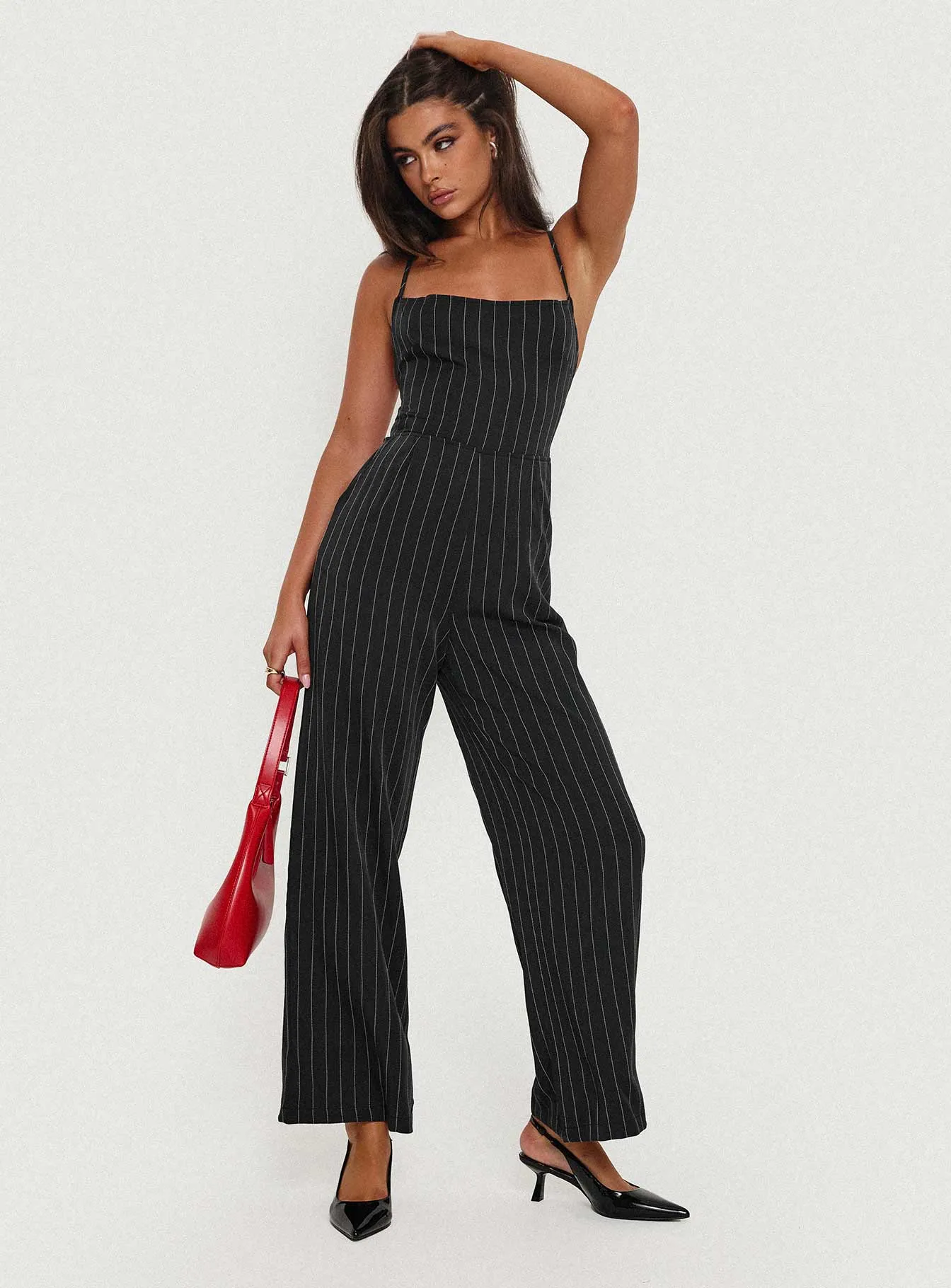 Creammy Jumpsuit Black Pinstripe