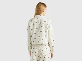 Cropped floral jacket - Creamy White | Benetton