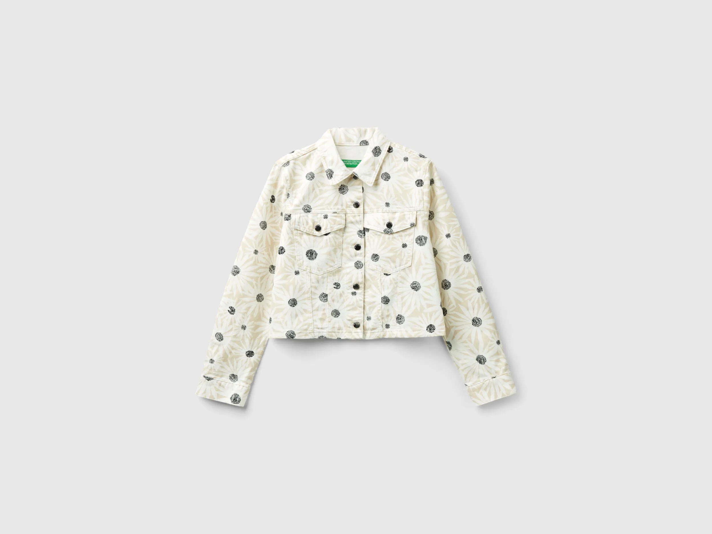 Cropped floral jacket - Creamy White | Benetton