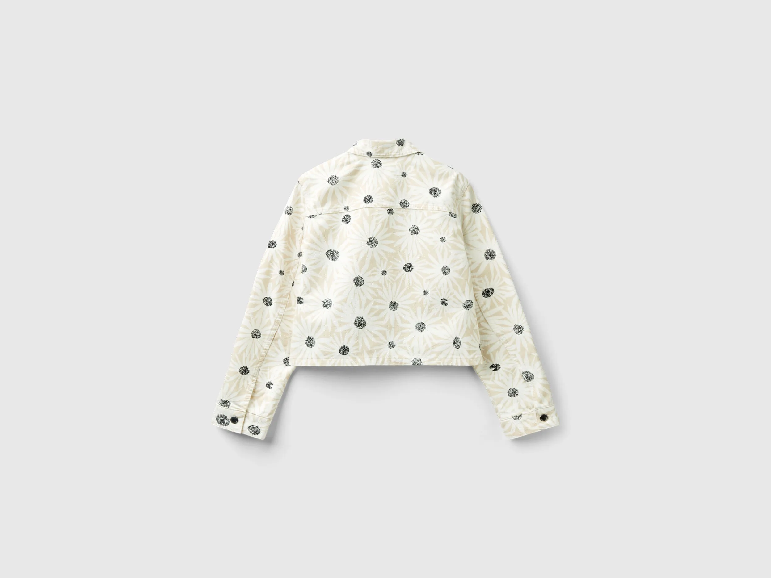 Cropped floral jacket - Creamy White | Benetton