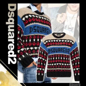 D SQUARED2  |Crew Neck Wool Street Style Long Sleeves Logo Luxury