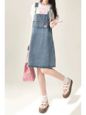 Dopamine wear denim overalls shorts women's summer bunny ears design cute Japanese small pants spring