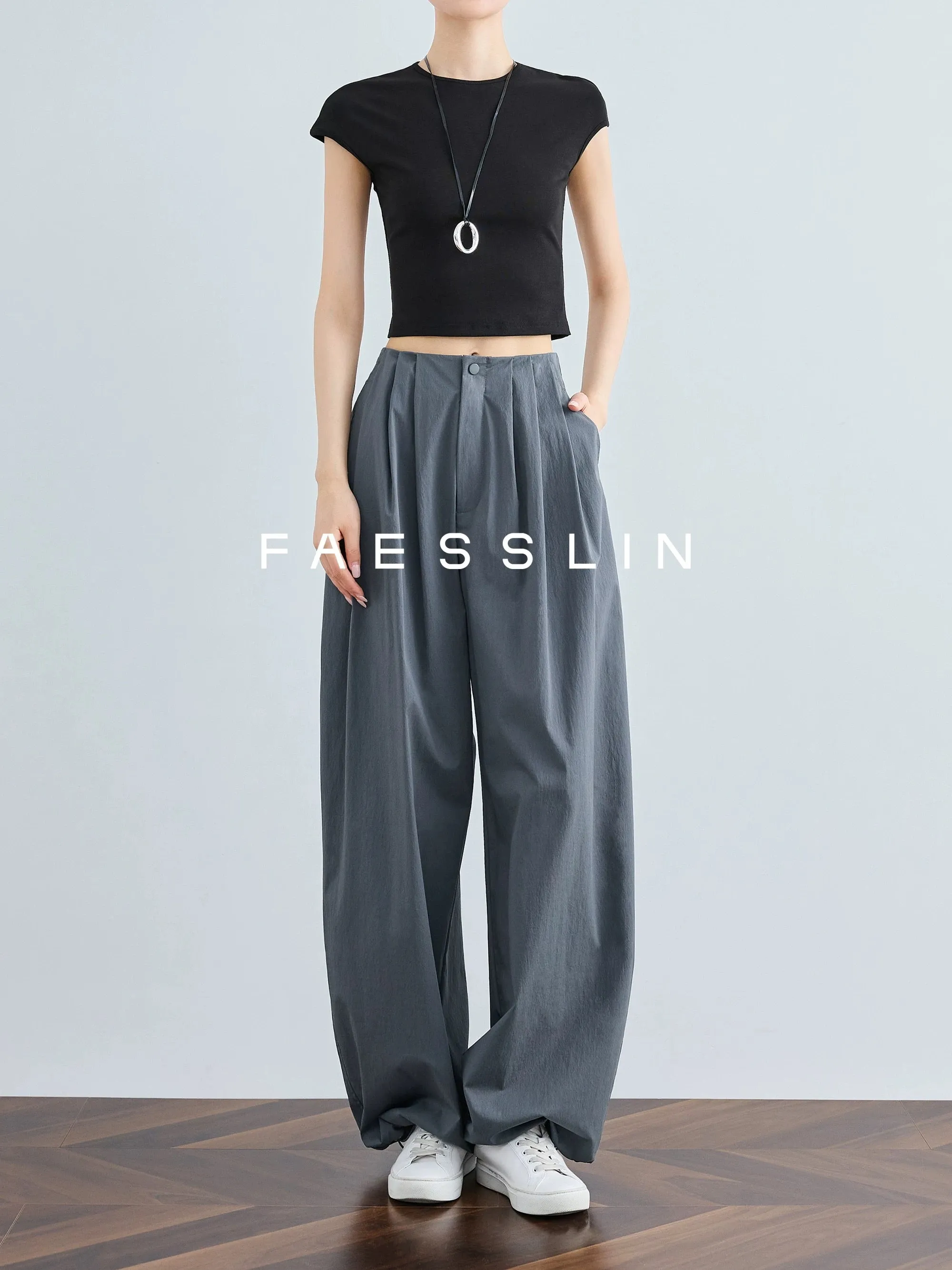 FAESSLIN [Air Feeling] Gray Loose Wide Leg Pants Women's Summer Thin Extended Overalls Sunscreen Floor Mopping Pants