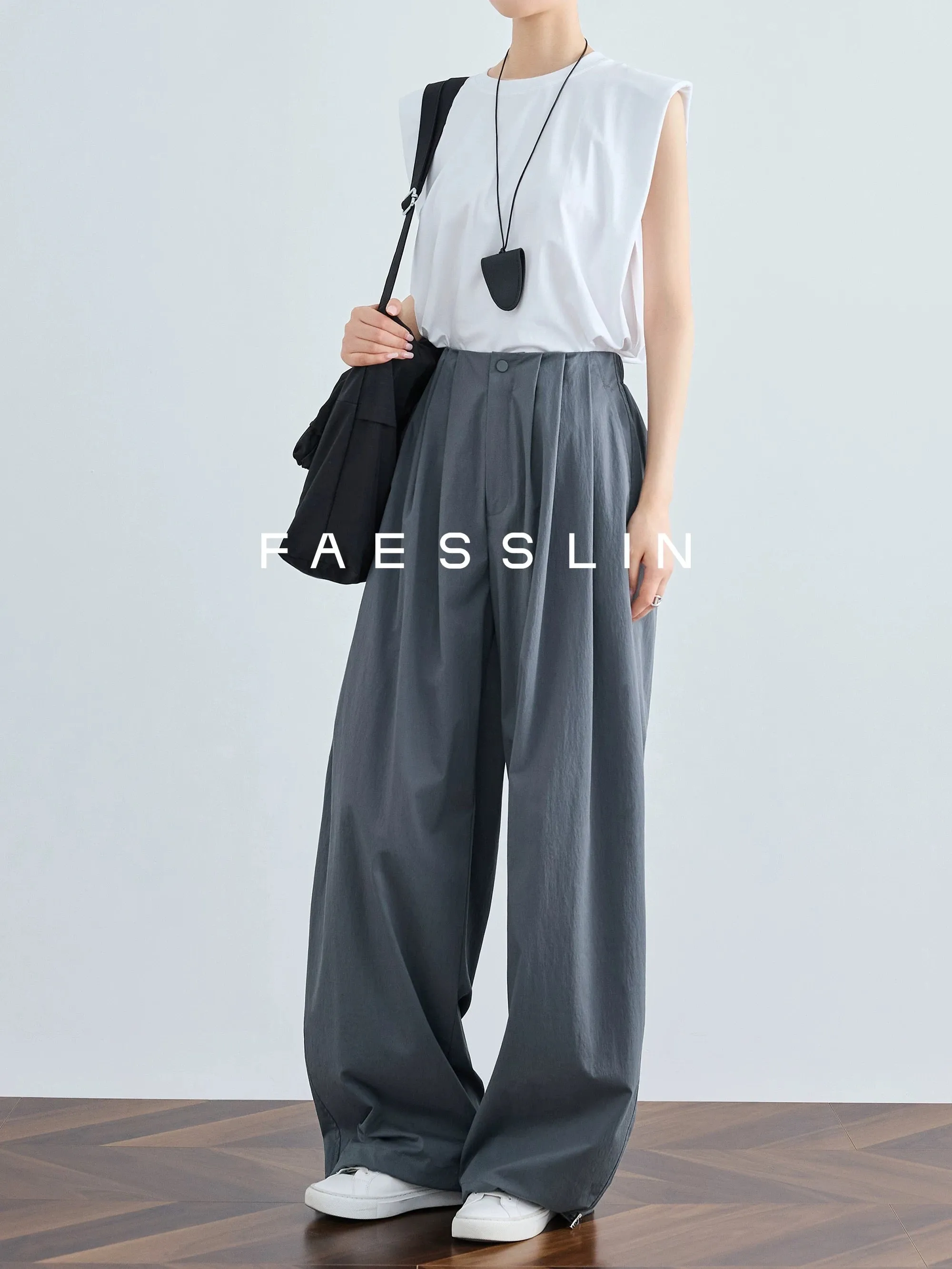 FAESSLIN [Air Feeling] Gray Loose Wide Leg Pants Women's Summer Thin Extended Overalls Sunscreen Floor Mopping Pants