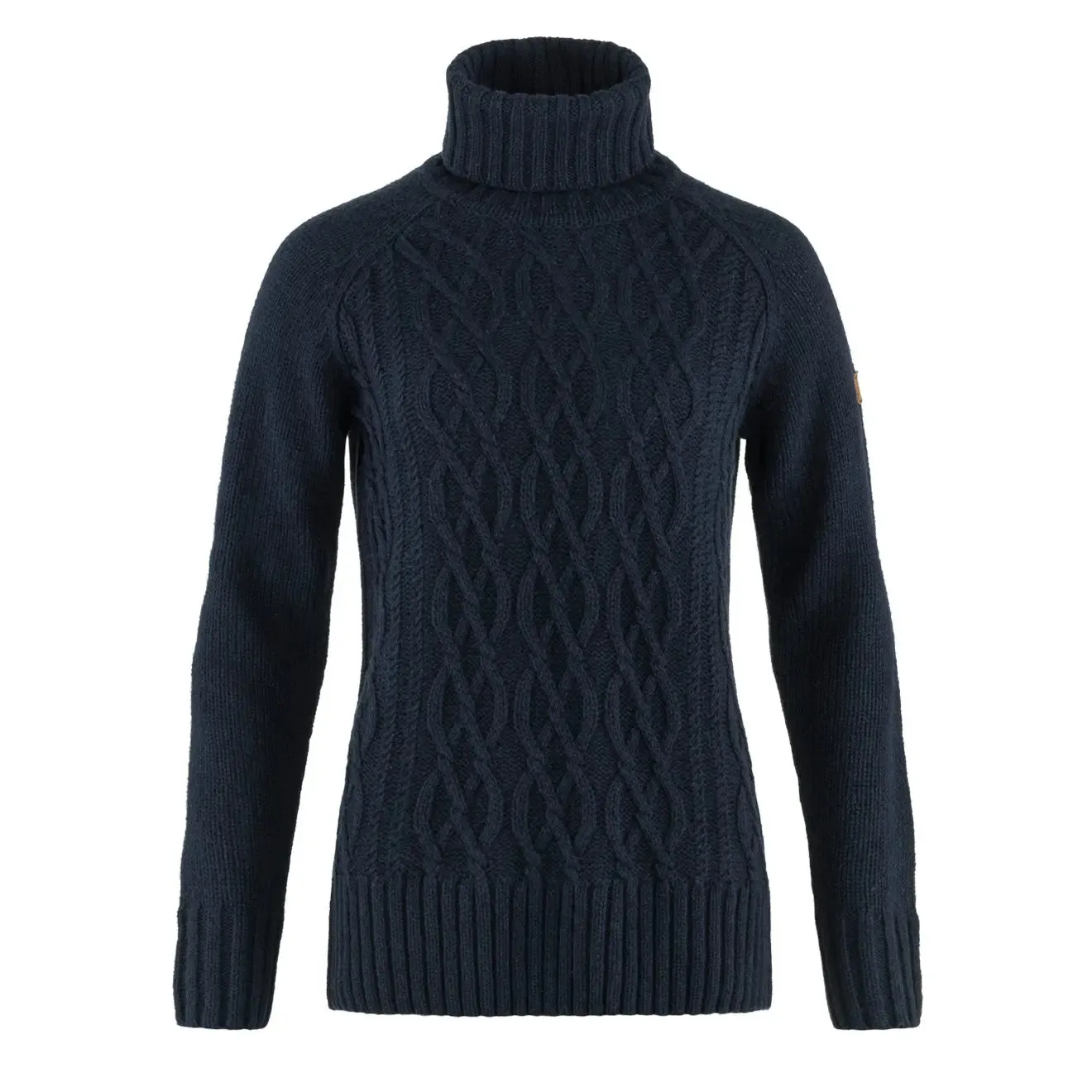 Fjallraven Womens Ovik Cable Knit Roller Neck Dark Navy