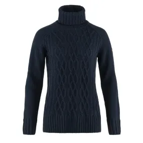 Fjallraven Womens Ovik Cable Knit Roller Neck Dark Navy