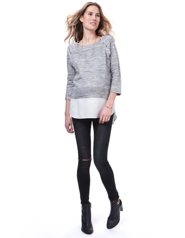 Gray Marl Layered Maternity & Nursing Sweater