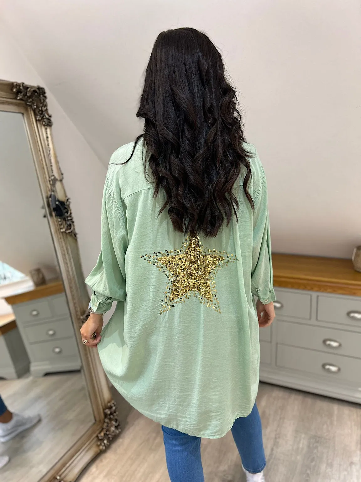 Green Sequin Star Blouse Simone