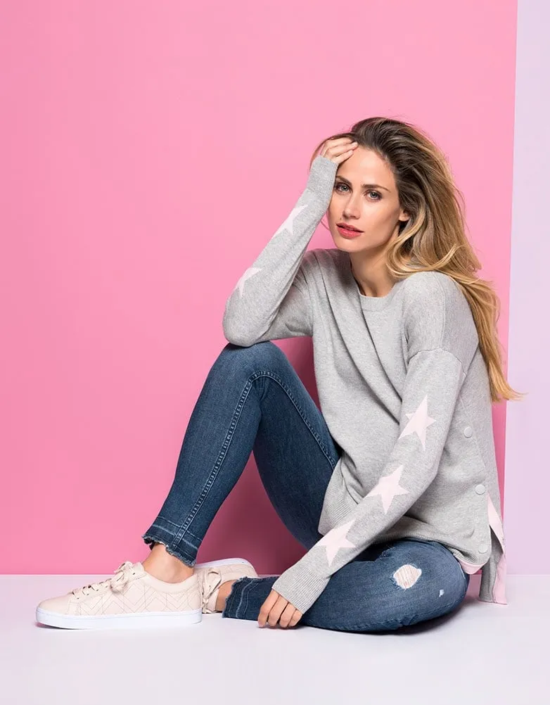 Grey & Blush Star Maternity & Nursing Sweater