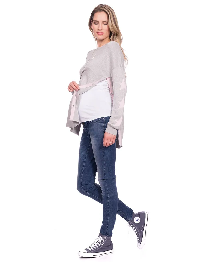 Grey & Blush Star Maternity & Nursing Sweater