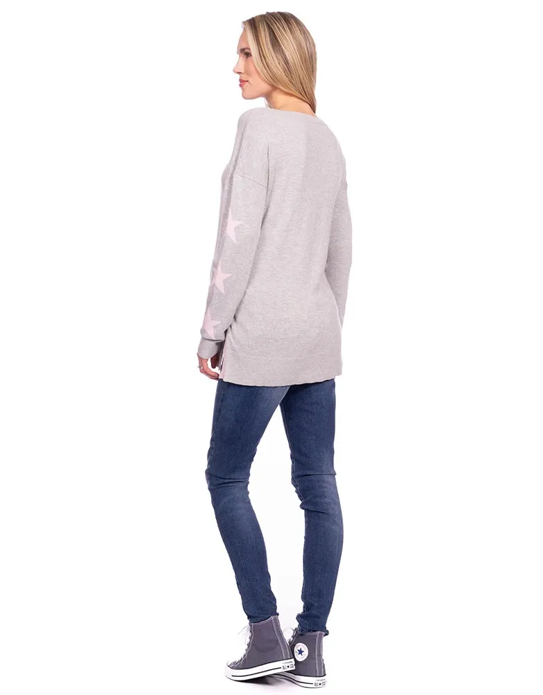 Grey & Blush Star Maternity & Nursing Sweater