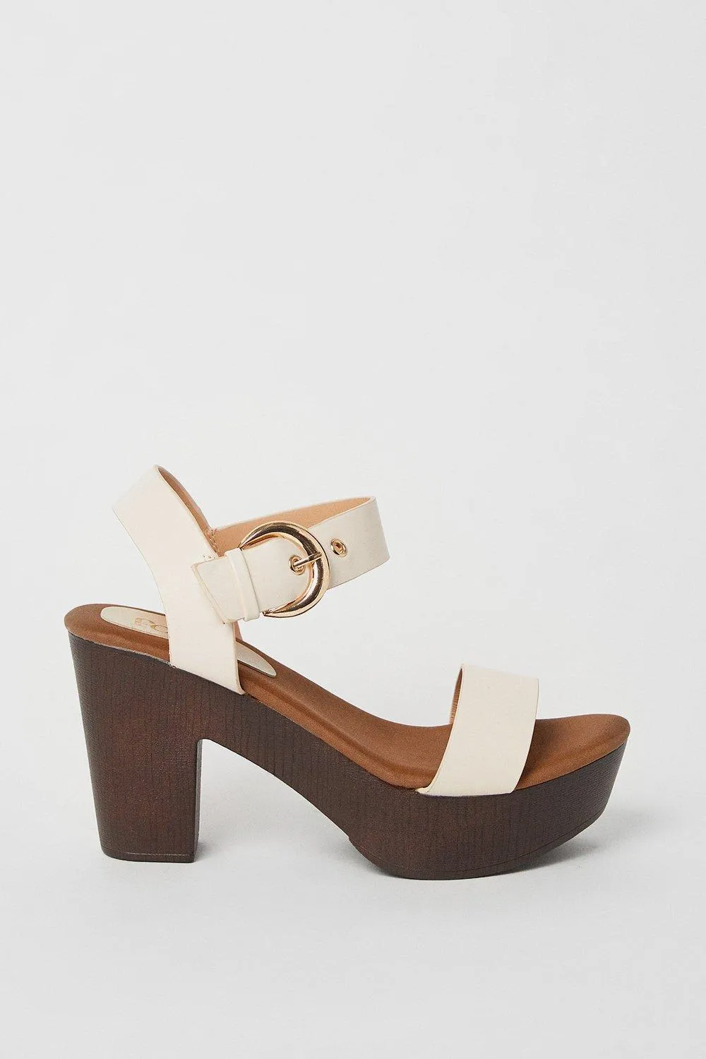 Heels | Faith: Eleanor Wood Effect Platform High Block Heeled Sandals | Faith