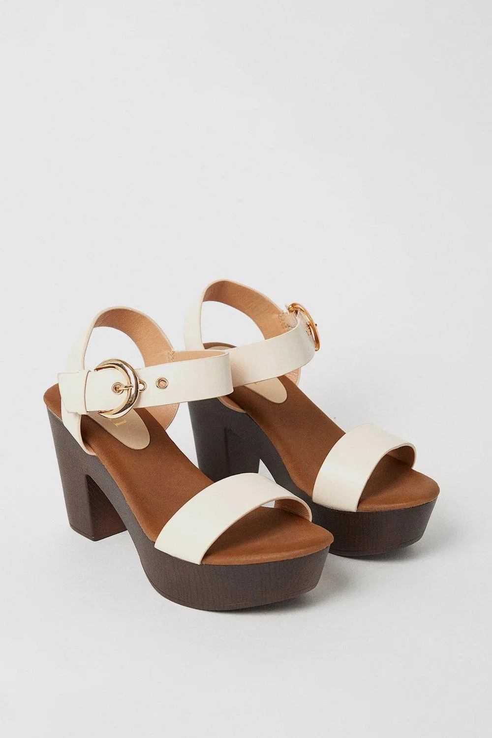 Heels | Faith: Eleanor Wood Effect Platform High Block Heeled Sandals | Faith