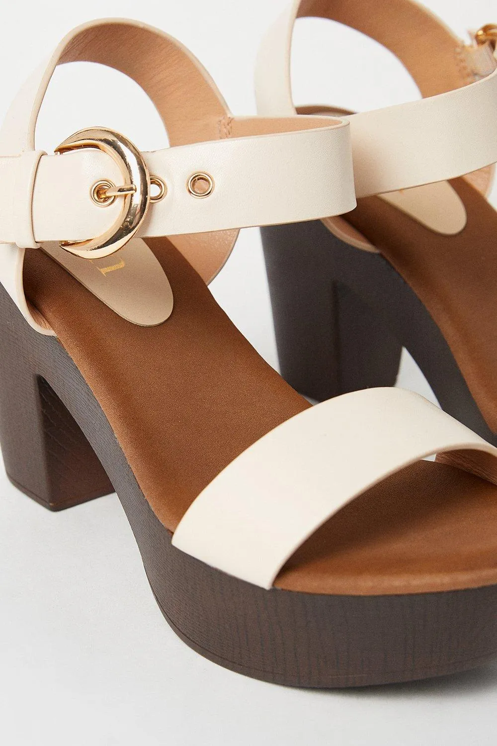 Heels | Faith: Eleanor Wood Effect Platform High Block Heeled Sandals | Faith