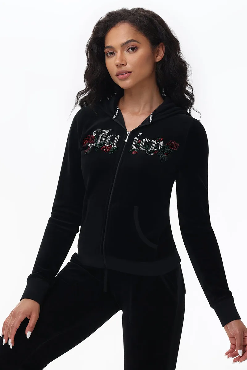 Juicy Roses Bling Cotton Velour Hoodie