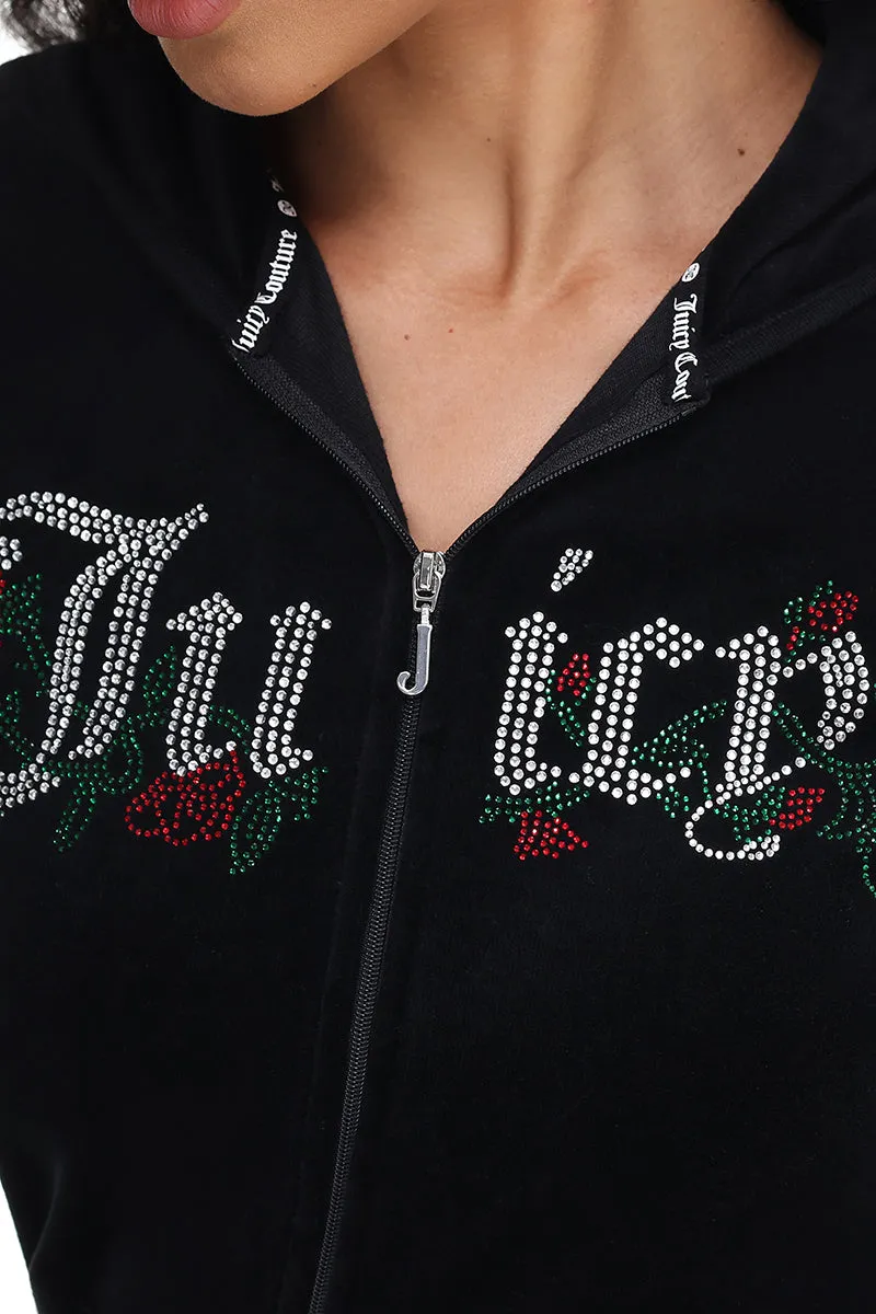 Juicy Roses Bling Cotton Velour Hoodie