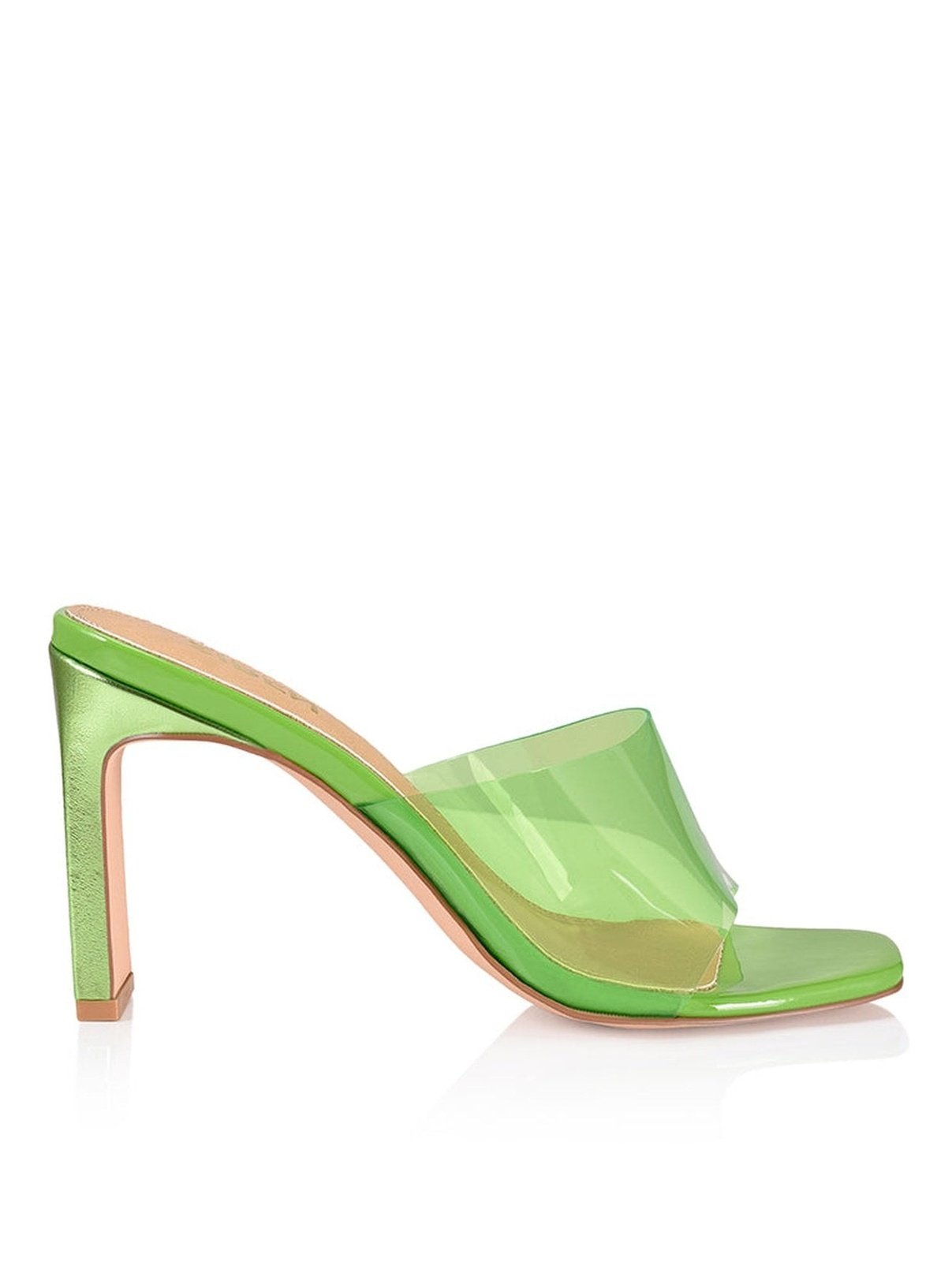 Kallie Block Heel Mules - Lime Green Vinylite